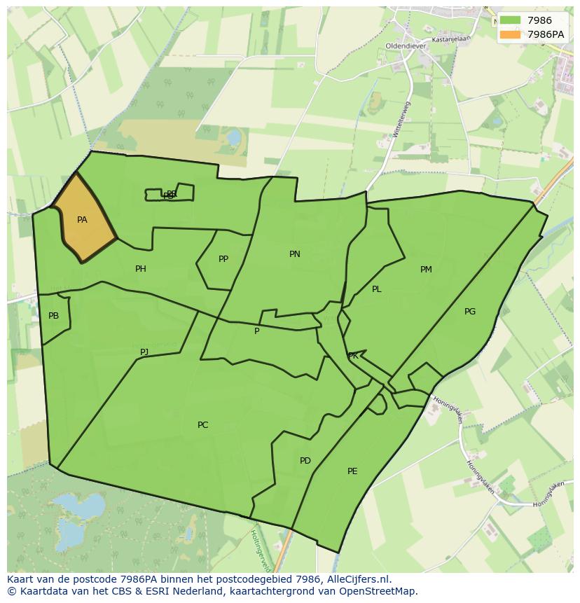 Afbeelding van het postcodegebied 7986 PA op de kaart.