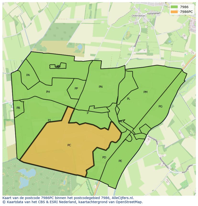 Afbeelding van het postcodegebied 7986 PC op de kaart.