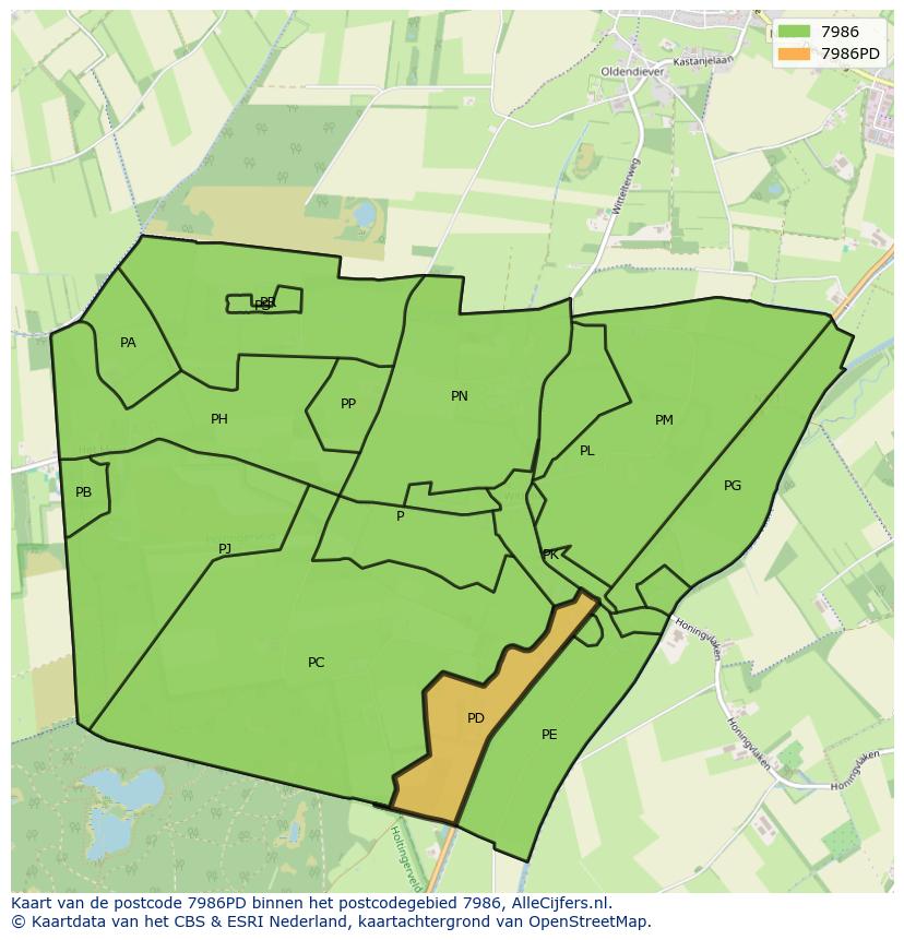 Afbeelding van het postcodegebied 7986 PD op de kaart.