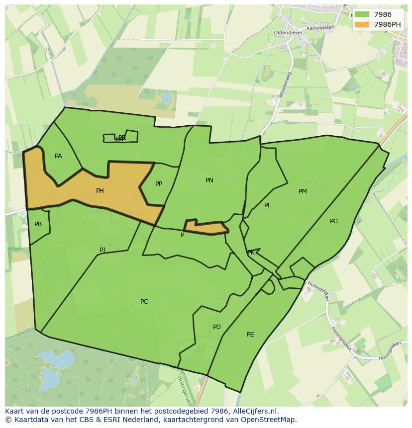 Afbeelding van het postcodegebied 7986 PH op de kaart.