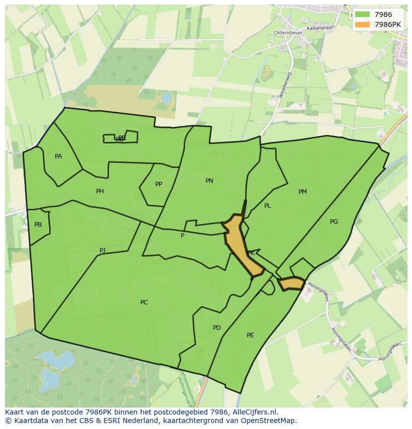 Afbeelding van het postcodegebied 7986 PK op de kaart.