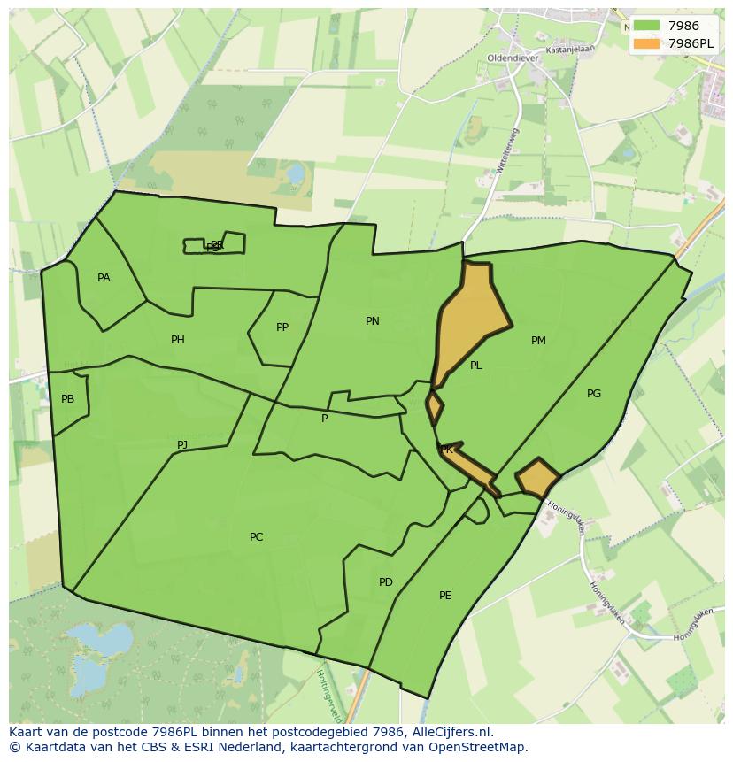 Afbeelding van het postcodegebied 7986 PL op de kaart.