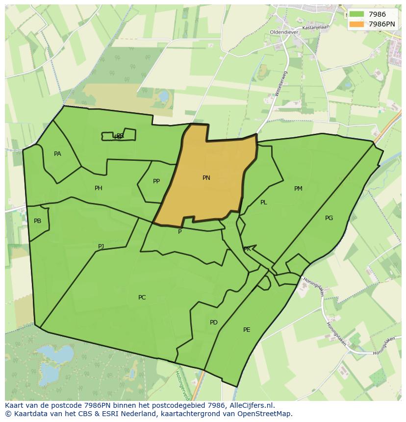 Afbeelding van het postcodegebied 7986 PN op de kaart.