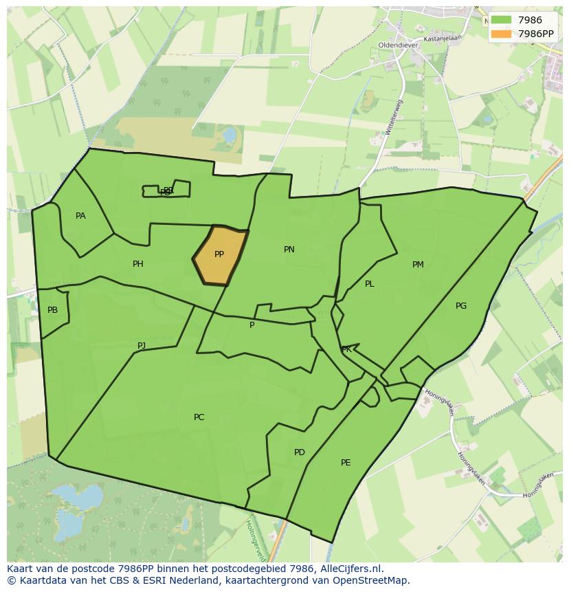 Afbeelding van het postcodegebied 7986 PP op de kaart.