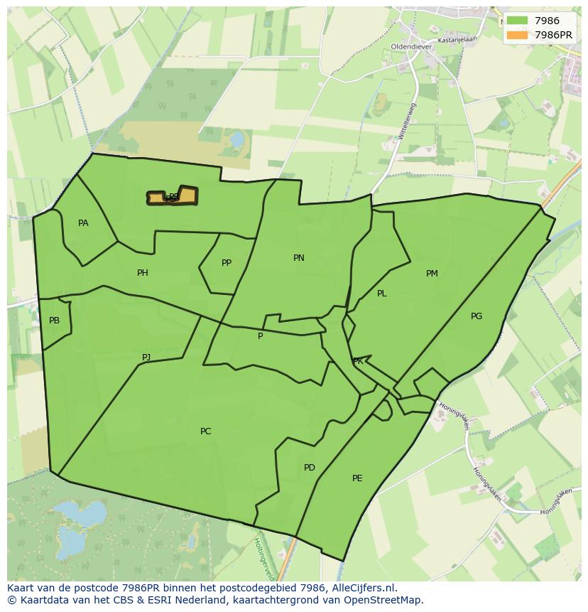 Afbeelding van het postcodegebied 7986 PR op de kaart.
