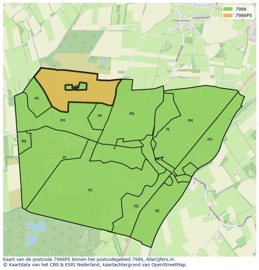 Afbeelding van het postcodegebied 7986 PS op de kaart.