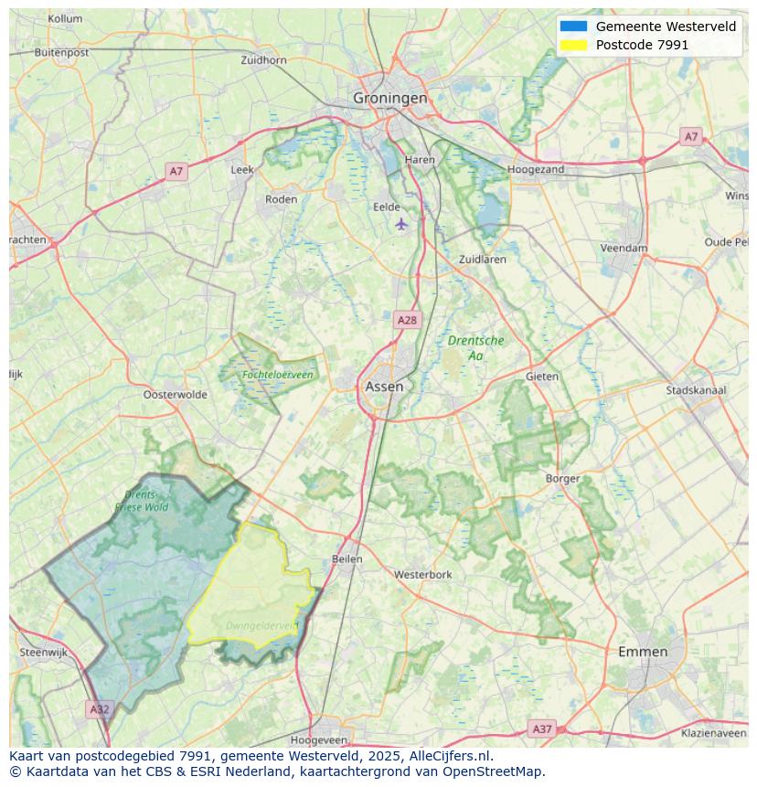 Afbeelding van het postcodegebied 7991 op de kaart.