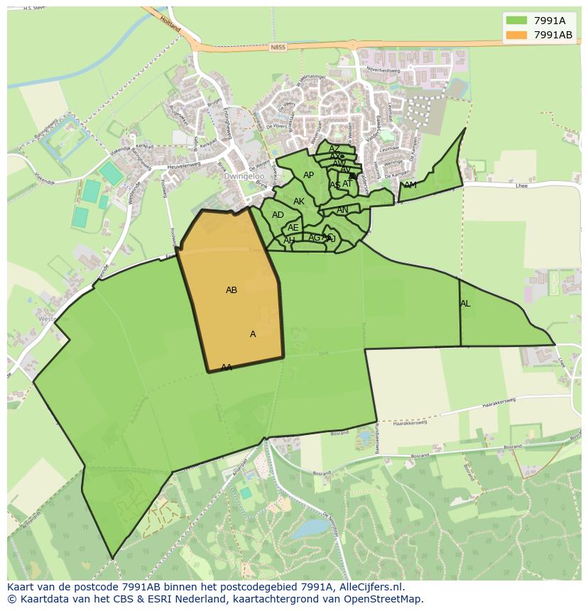 Afbeelding van het postcodegebied 7991 AB op de kaart.