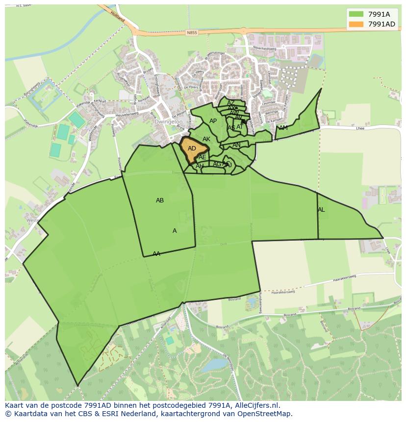 Afbeelding van het postcodegebied 7991 AD op de kaart.