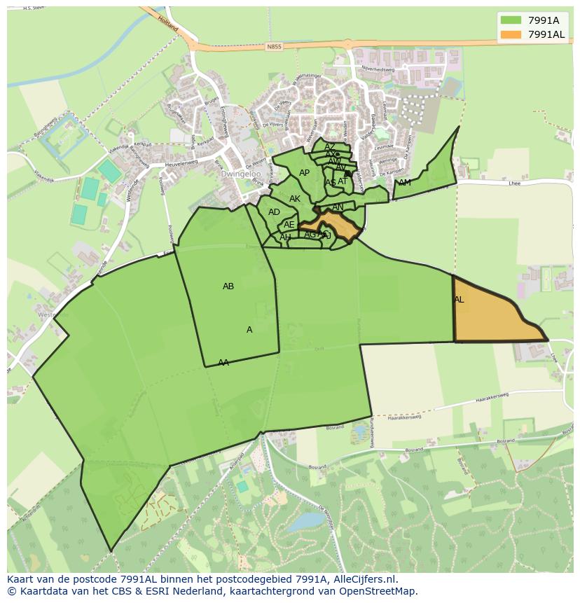 Afbeelding van het postcodegebied 7991 AL op de kaart.