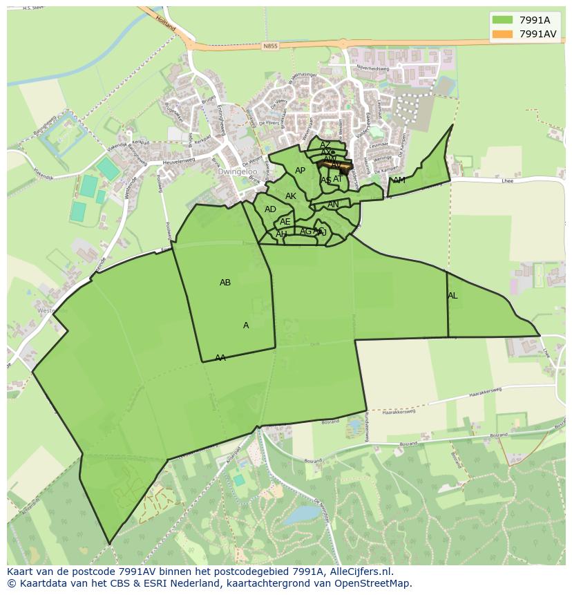 Afbeelding van het postcodegebied 7991 AV op de kaart.
