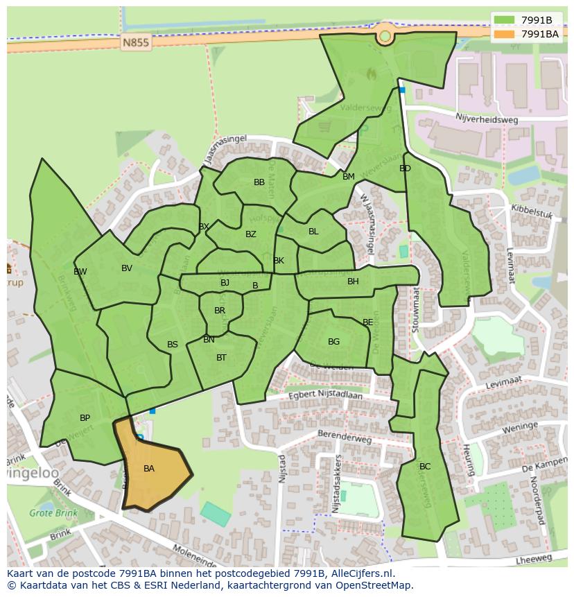 Afbeelding van het postcodegebied 7991 BA op de kaart.