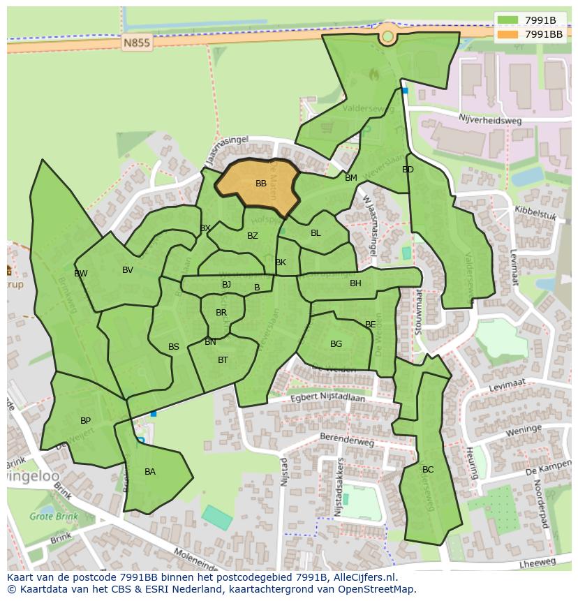 Afbeelding van het postcodegebied 7991 BB op de kaart.