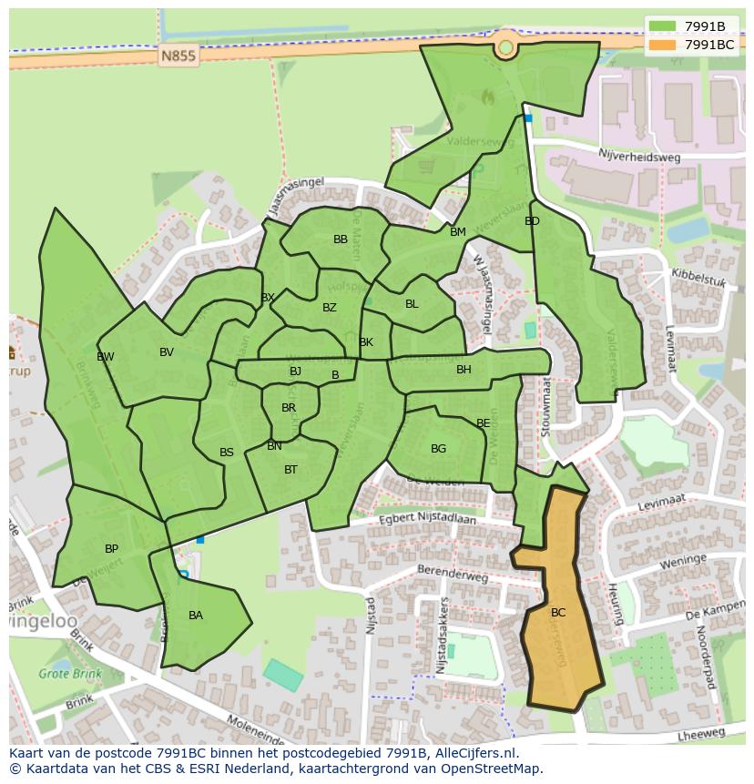 Afbeelding van het postcodegebied 7991 BC op de kaart.