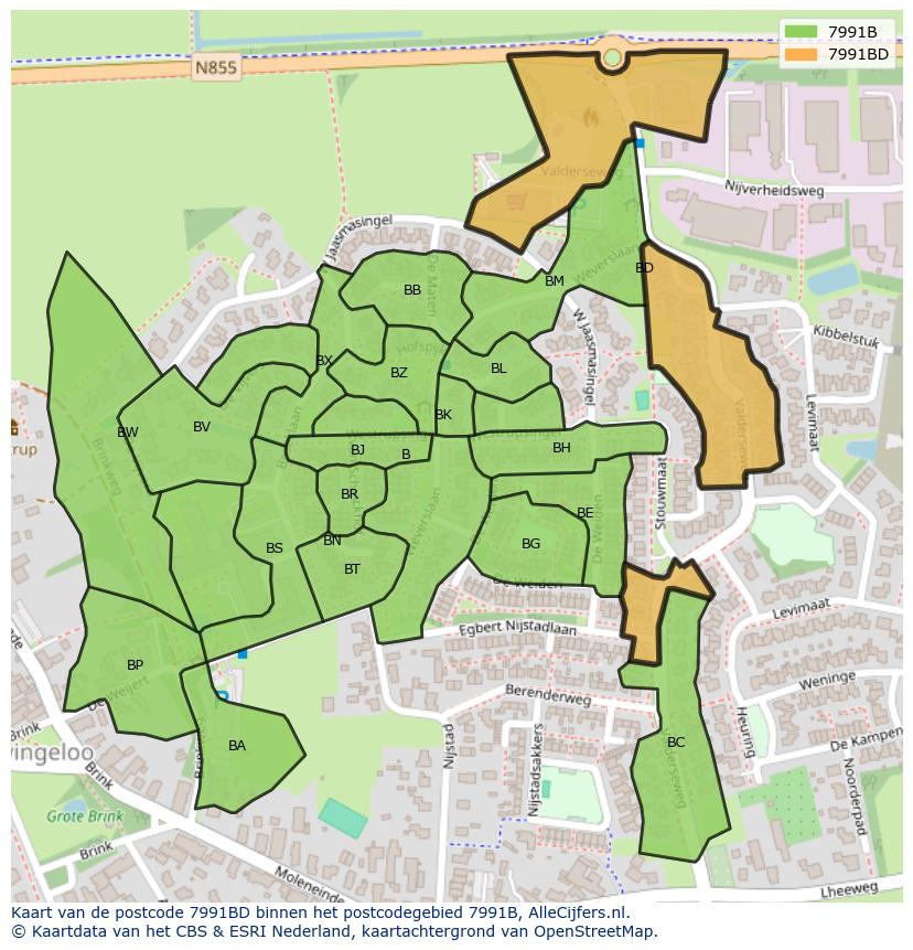 Afbeelding van het postcodegebied 7991 BD op de kaart.