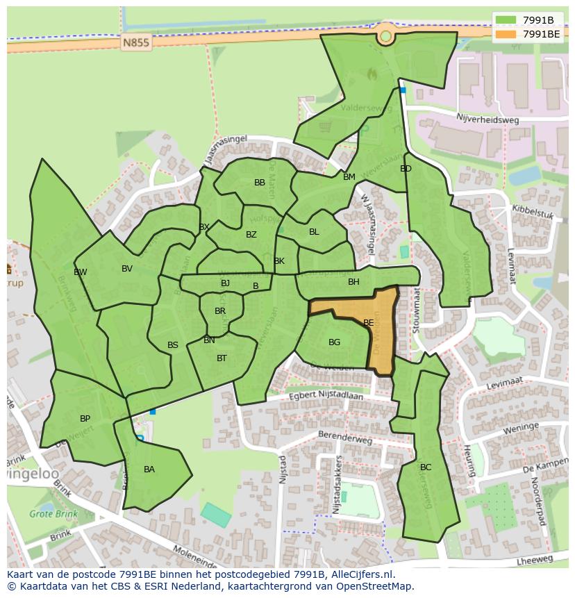 Afbeelding van het postcodegebied 7991 BE op de kaart.