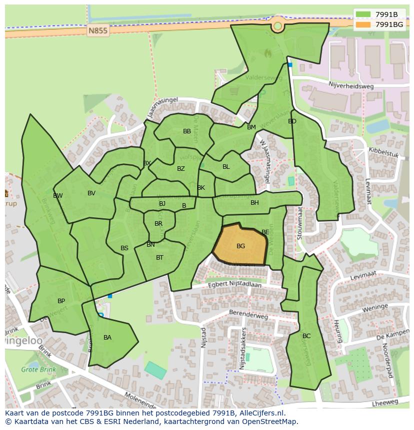 Afbeelding van het postcodegebied 7991 BG op de kaart.
