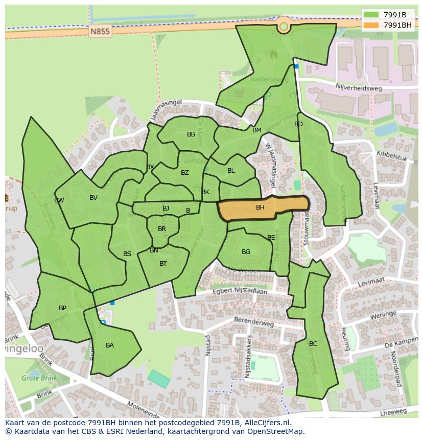 Afbeelding van het postcodegebied 7991 BH op de kaart.