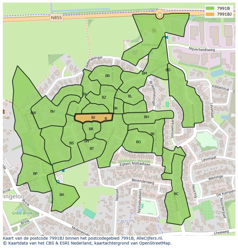 Afbeelding van het postcodegebied 7991 BJ op de kaart.