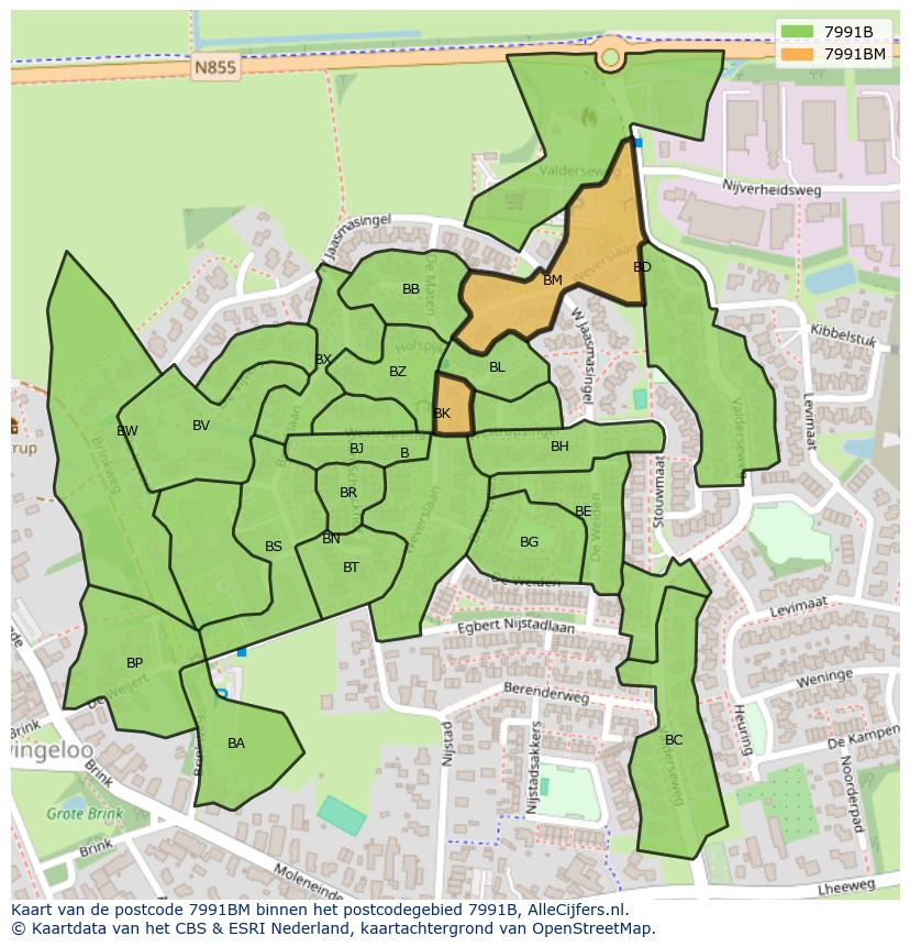 Afbeelding van het postcodegebied 7991 BM op de kaart.