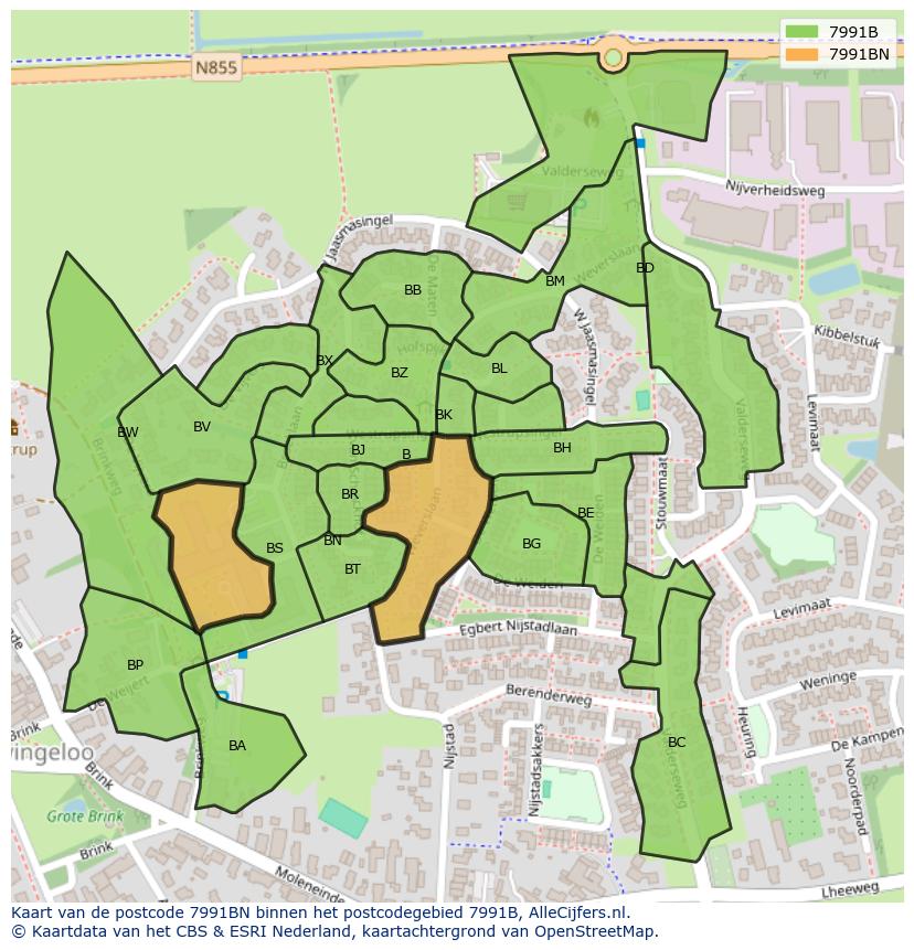 Afbeelding van het postcodegebied 7991 BN op de kaart.