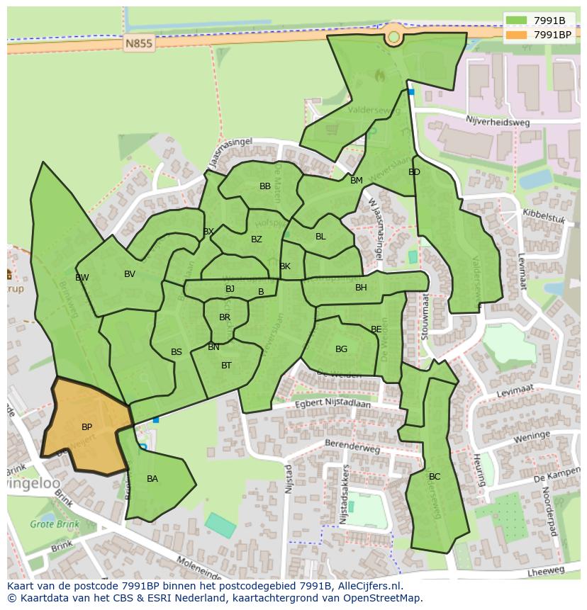Afbeelding van het postcodegebied 7991 BP op de kaart.