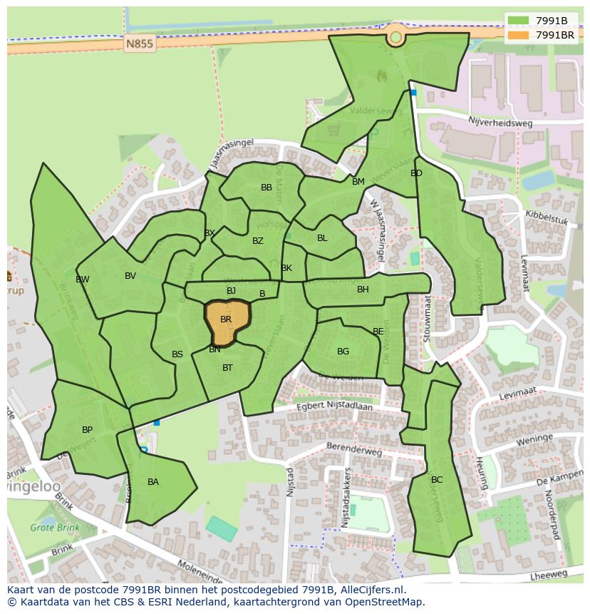 Afbeelding van het postcodegebied 7991 BR op de kaart.