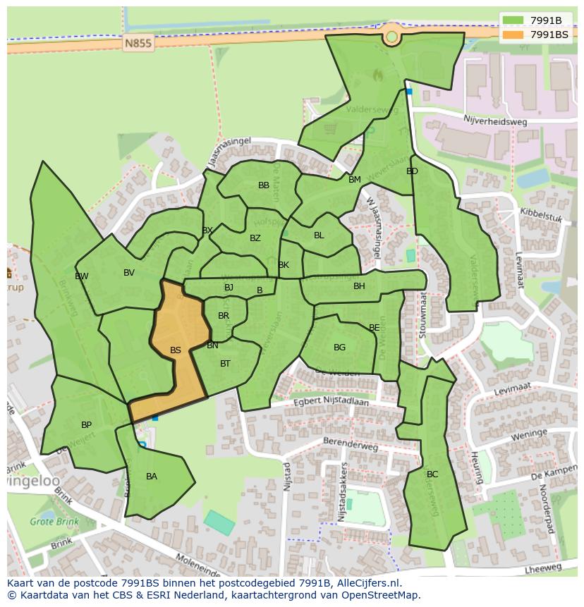Afbeelding van het postcodegebied 7991 BS op de kaart.