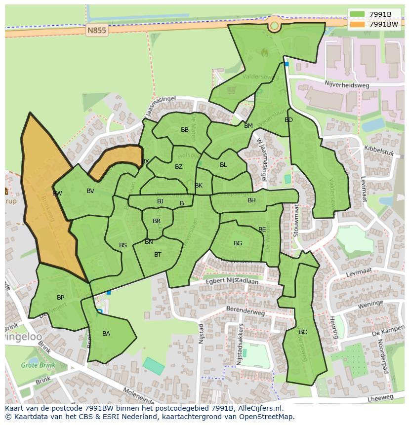 Afbeelding van het postcodegebied 7991 BW op de kaart.