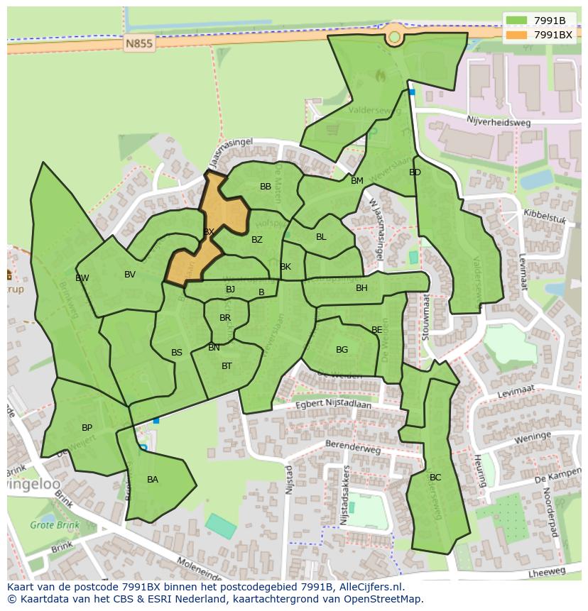 Afbeelding van het postcodegebied 7991 BX op de kaart.