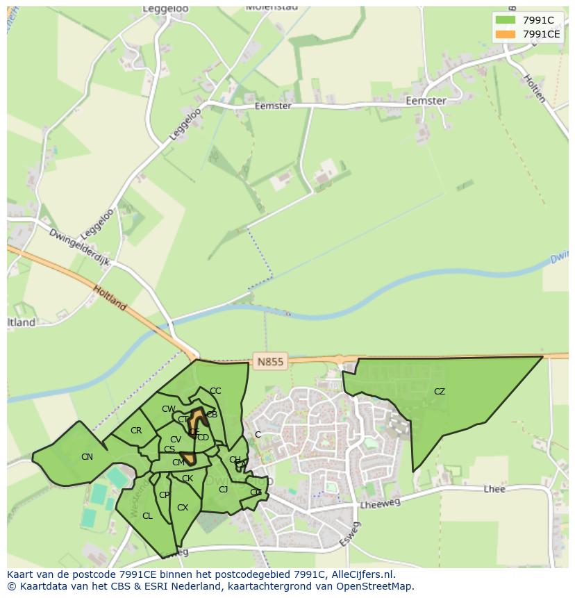 Afbeelding van het postcodegebied 7991 CE op de kaart.