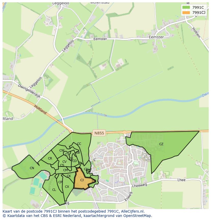Afbeelding van het postcodegebied 7991 CJ op de kaart.