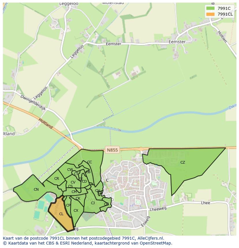 Afbeelding van het postcodegebied 7991 CL op de kaart.