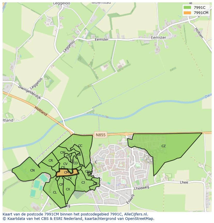 Afbeelding van het postcodegebied 7991 CM op de kaart.