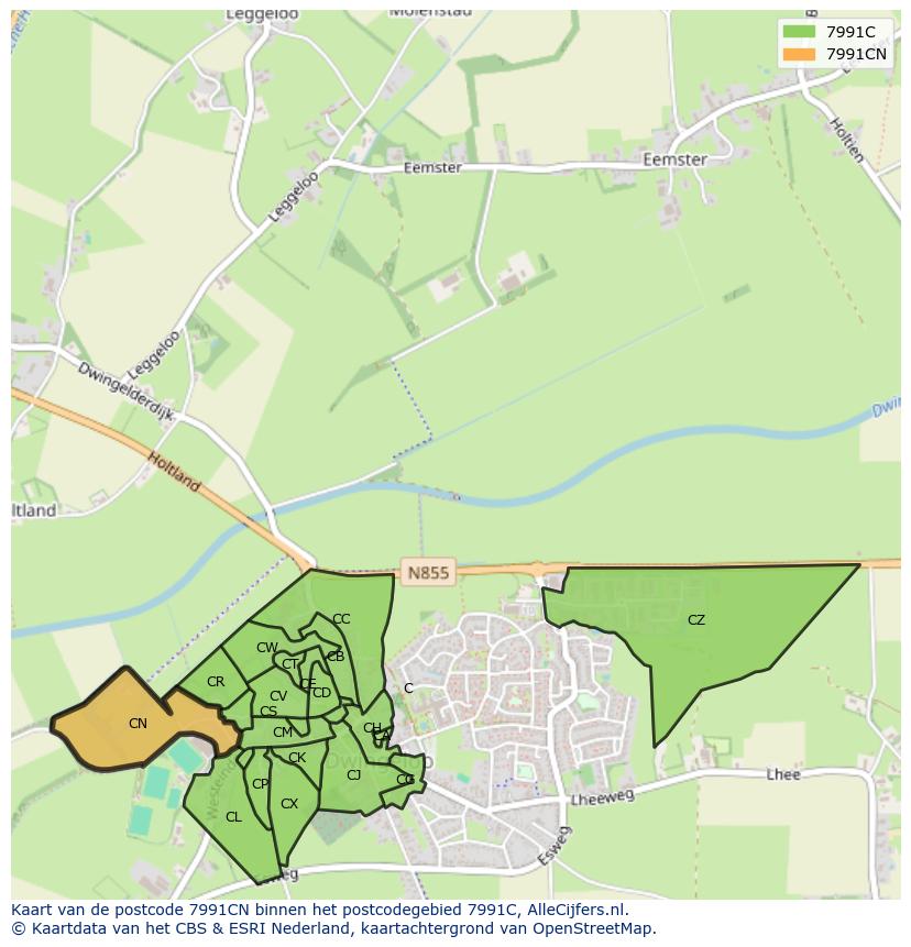 Afbeelding van het postcodegebied 7991 CN op de kaart.