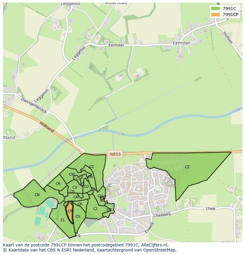 Afbeelding van het postcodegebied 7991 CP op de kaart.