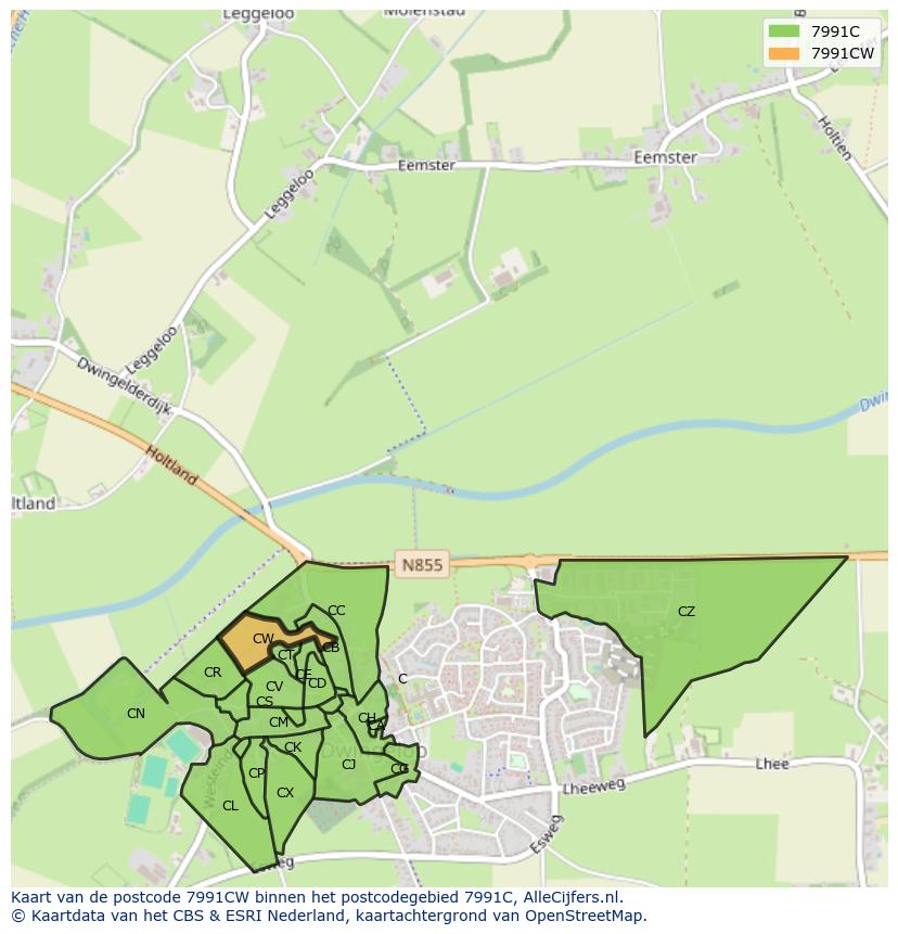 Afbeelding van het postcodegebied 7991 CW op de kaart.