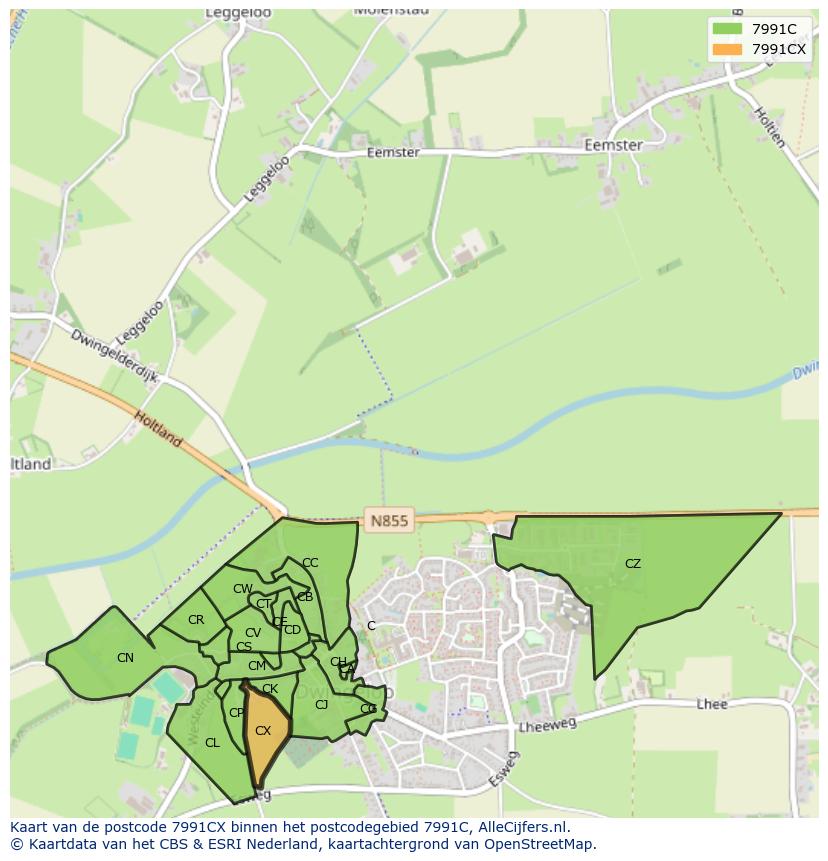 Afbeelding van het postcodegebied 7991 CX op de kaart.