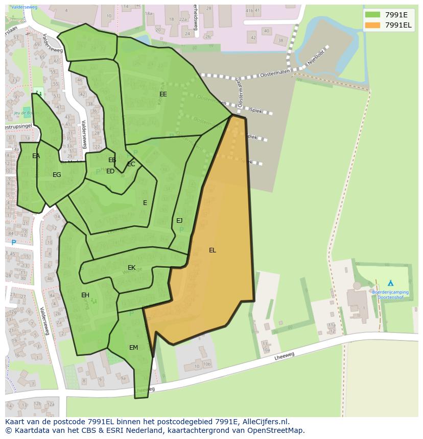 Afbeelding van het postcodegebied 7991 EL op de kaart.