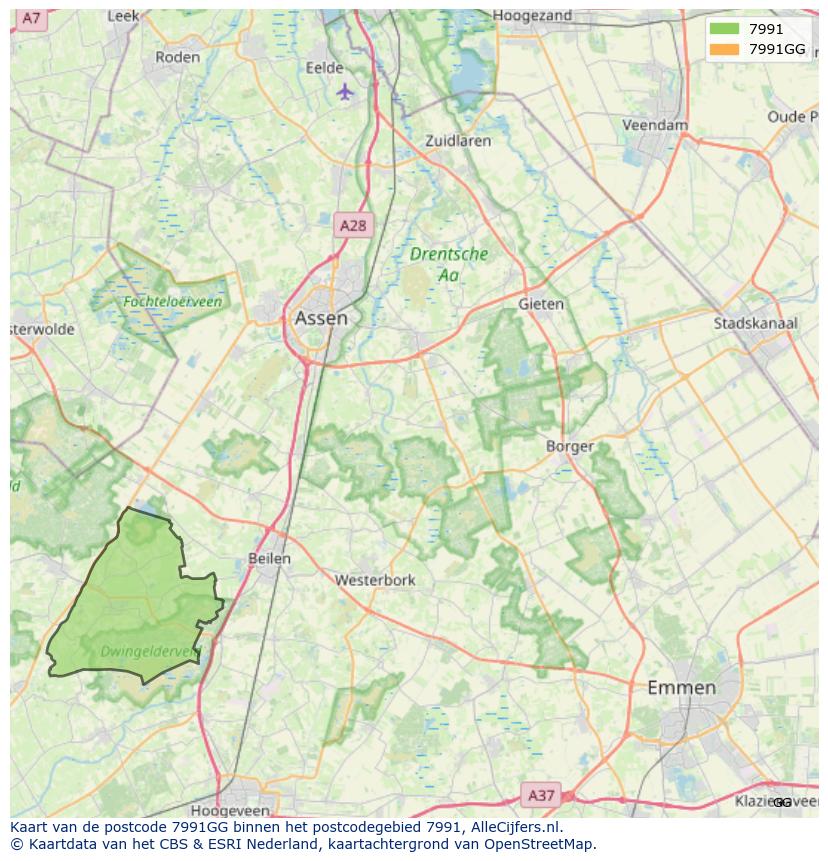 Afbeelding van het postcodegebied 7991 GG op de kaart.