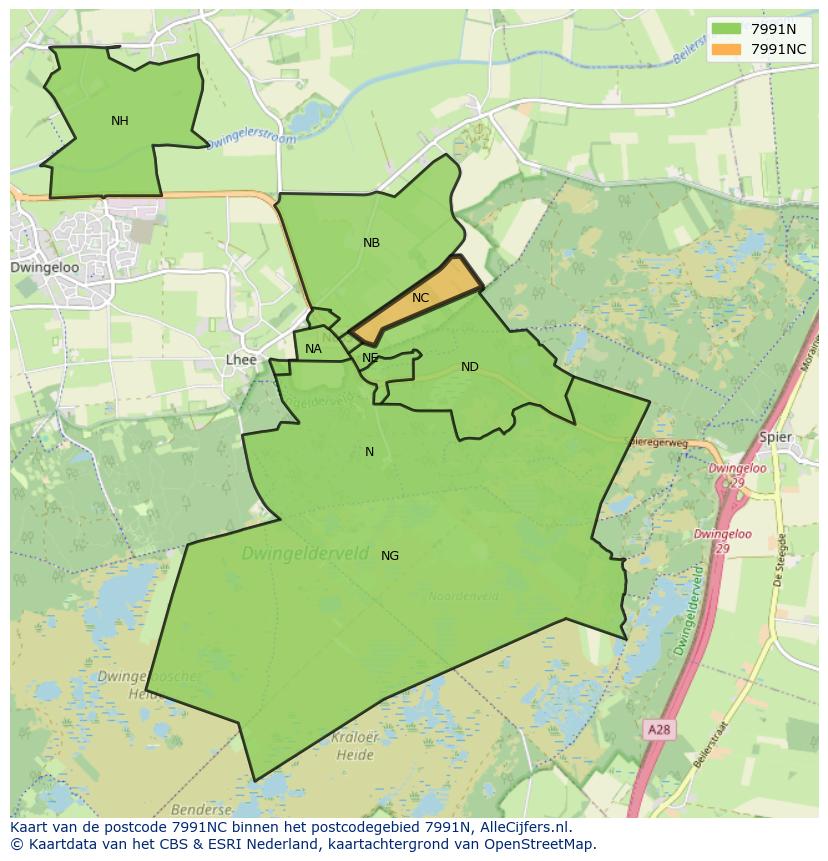 Afbeelding van het postcodegebied 7991 NC op de kaart.