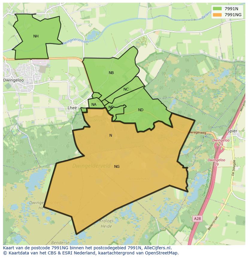 Afbeelding van het postcodegebied 7991 NG op de kaart.