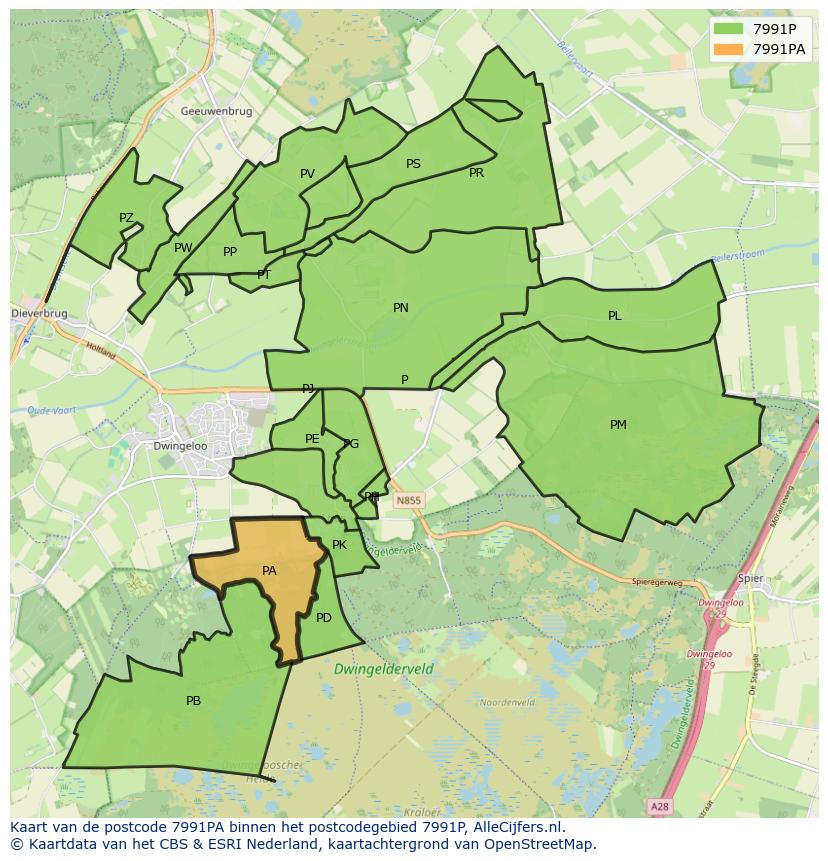Afbeelding van het postcodegebied 7991 PA op de kaart.