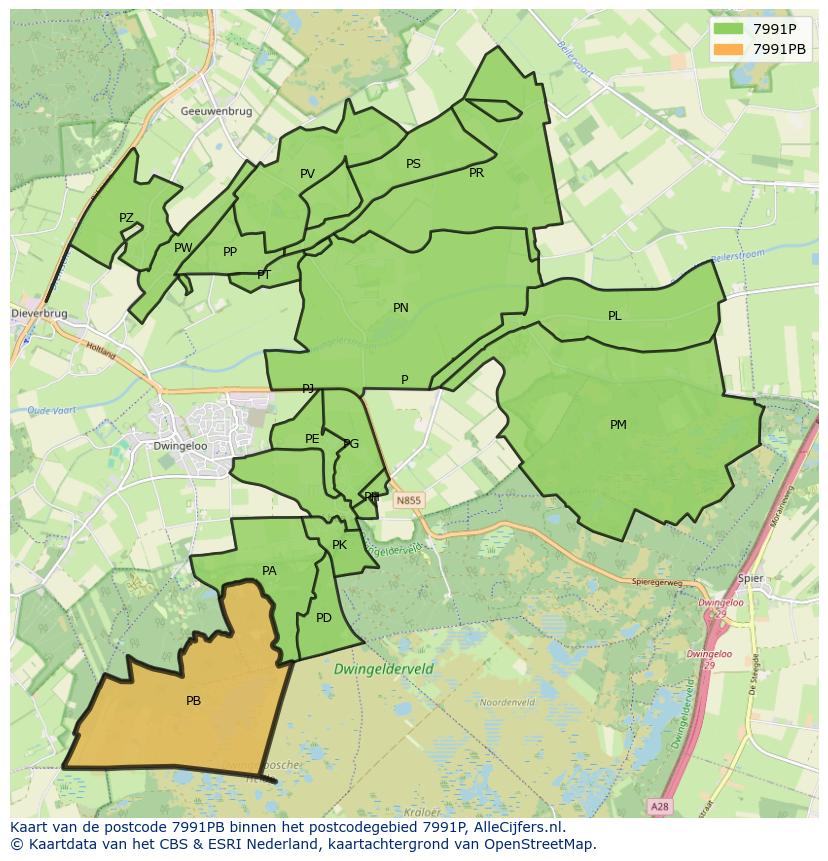 Afbeelding van het postcodegebied 7991 PB op de kaart.