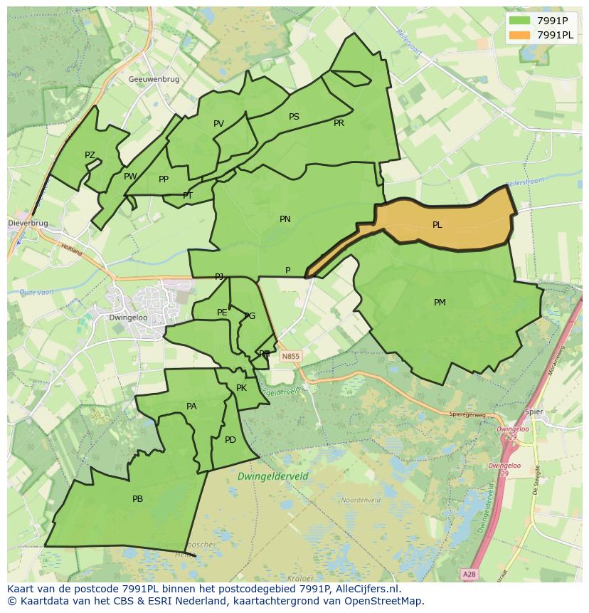 Afbeelding van het postcodegebied 7991 PL op de kaart.