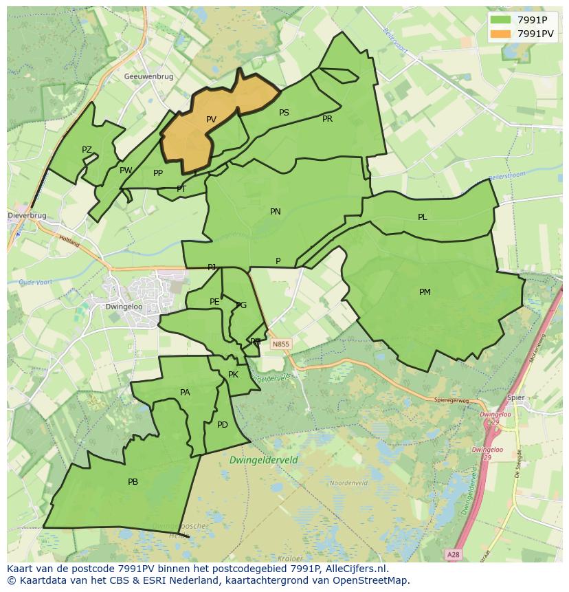 Afbeelding van het postcodegebied 7991 PV op de kaart.