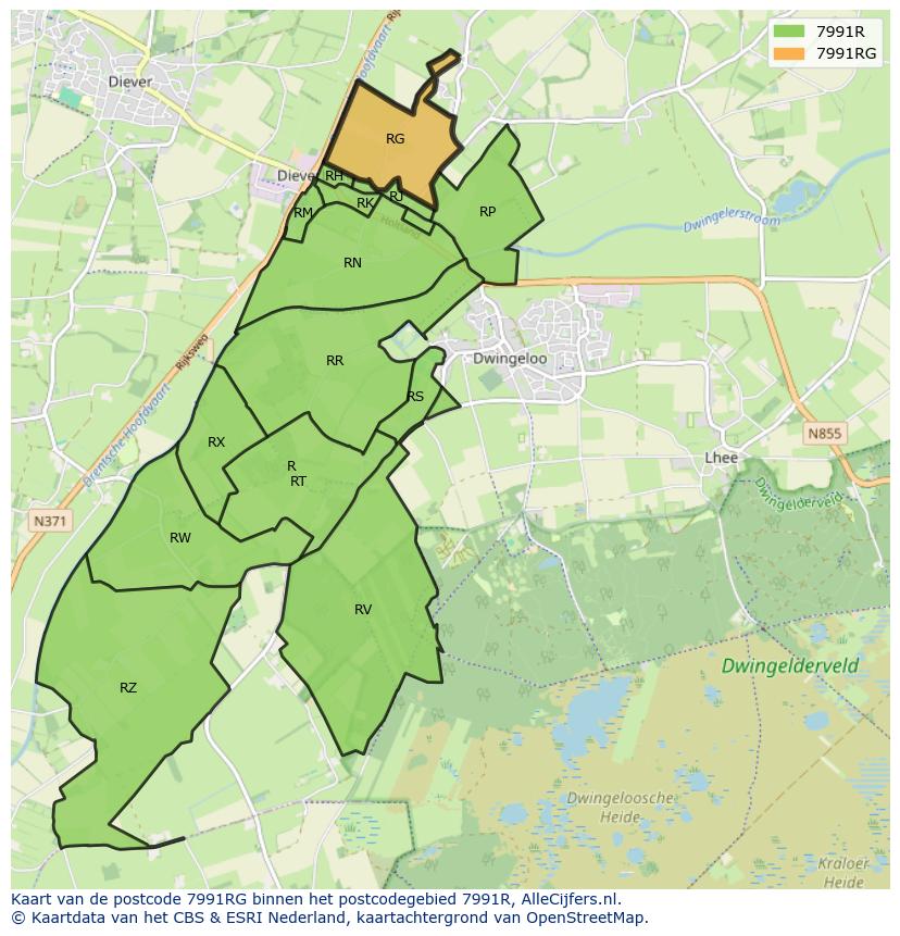 Afbeelding van het postcodegebied 7991 RG op de kaart.