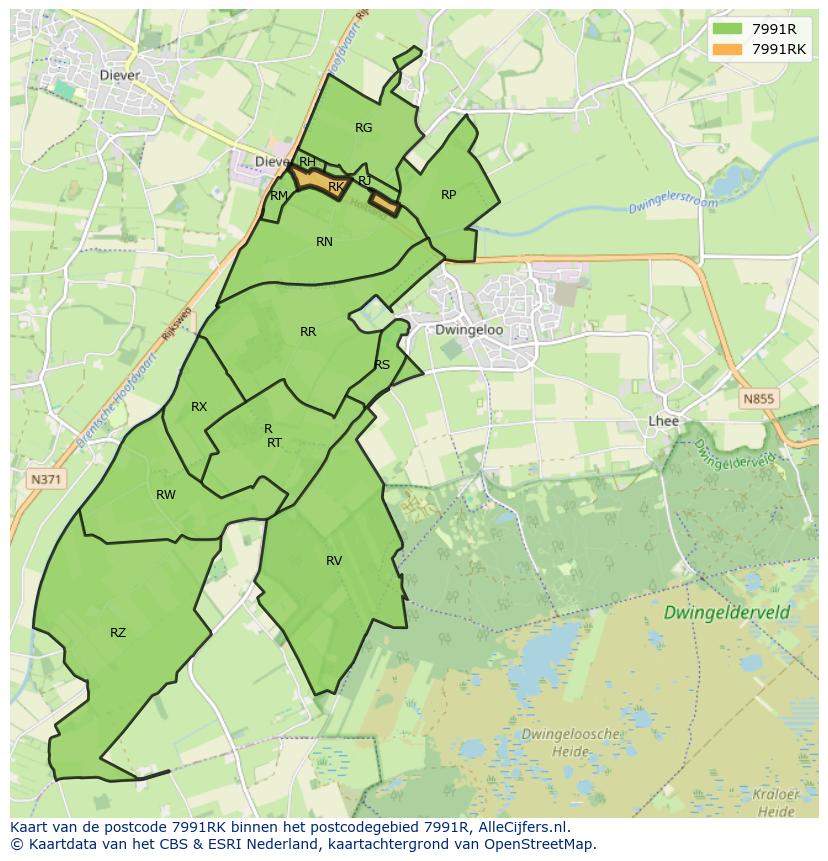 Afbeelding van het postcodegebied 7991 RK op de kaart.