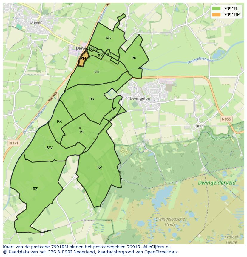 Afbeelding van het postcodegebied 7991 RM op de kaart.