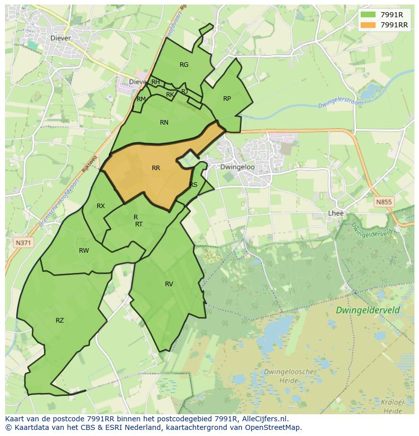 Afbeelding van het postcodegebied 7991 RR op de kaart.
